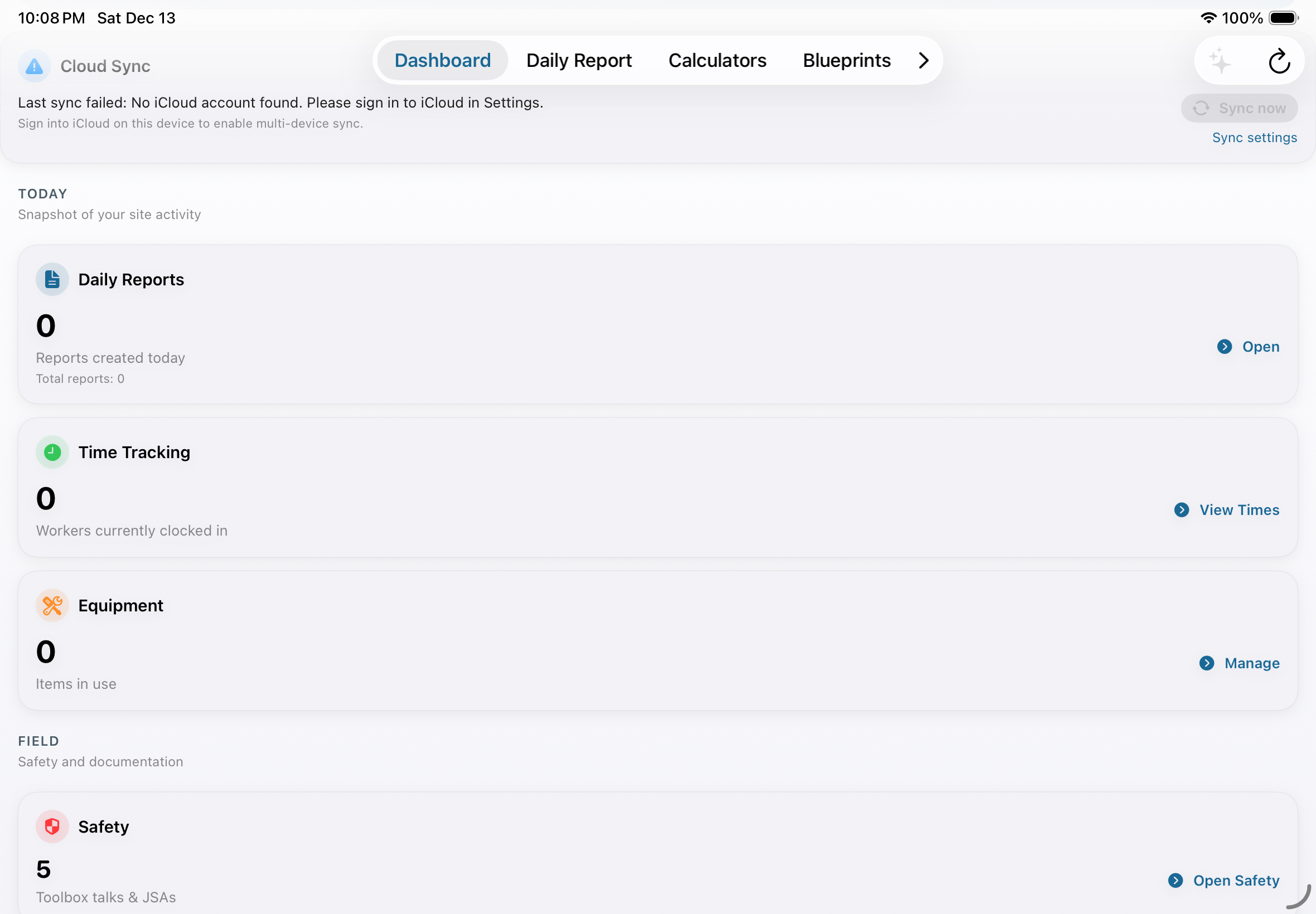 iPad dashboard screenshot